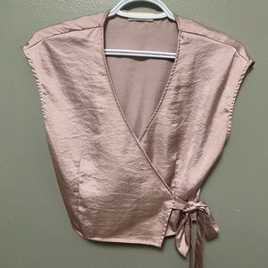 Short sleeve wrap blouse top